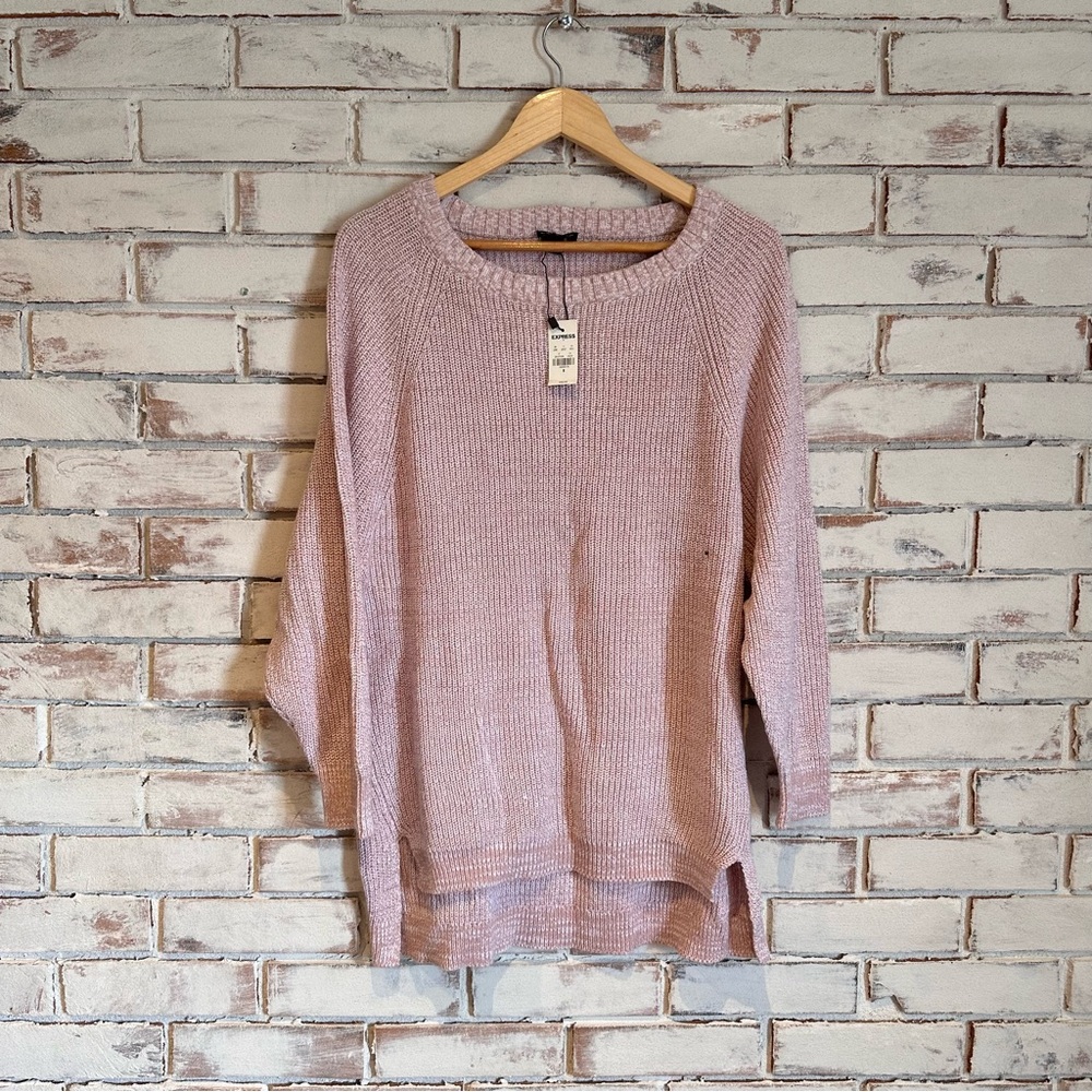 Express pink white Crew Neck tunic sweater NWT